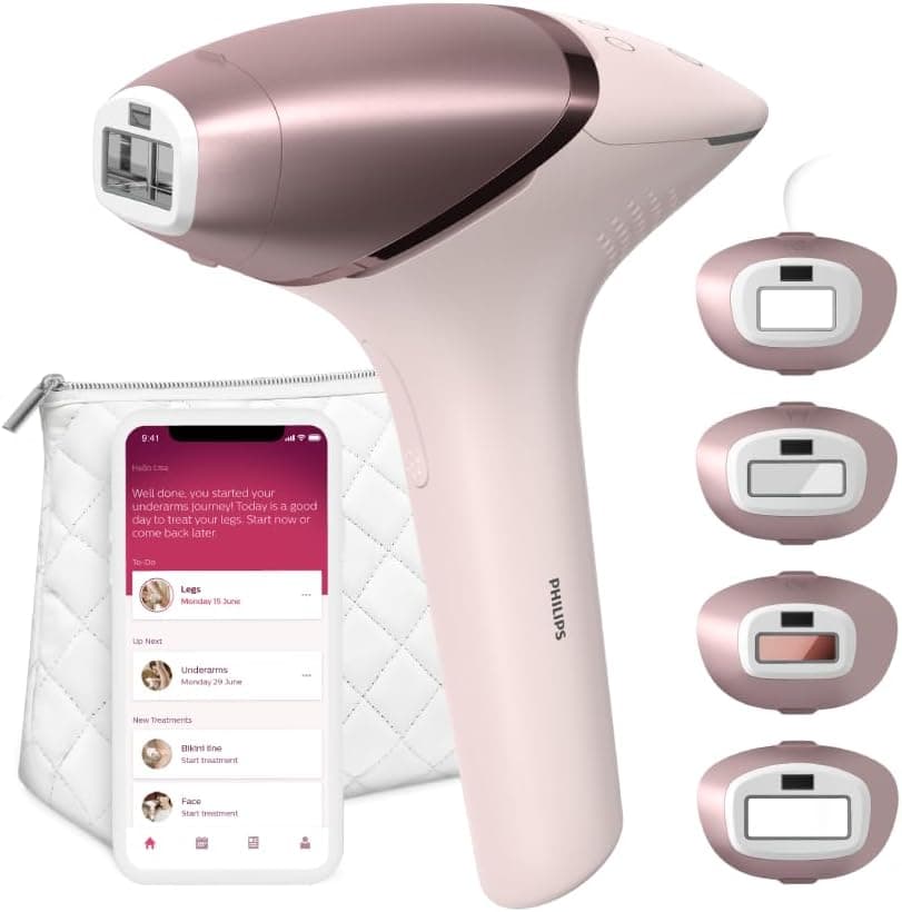 Philips Lumea Prestige IPL Epilator, Pulsed Light, Wireless, 4 Smart Heads (Body, Bikini, Underarms and Face) and SmartSkin Sensor, Pink BRI958/00